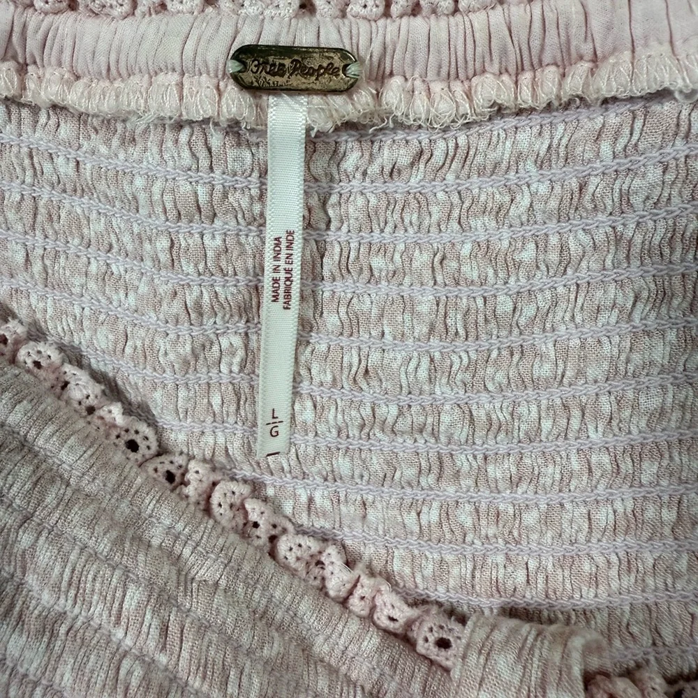 FREE‎ PEOPLE Brittnee Print Smocked Peplum Top In Pink Lotus